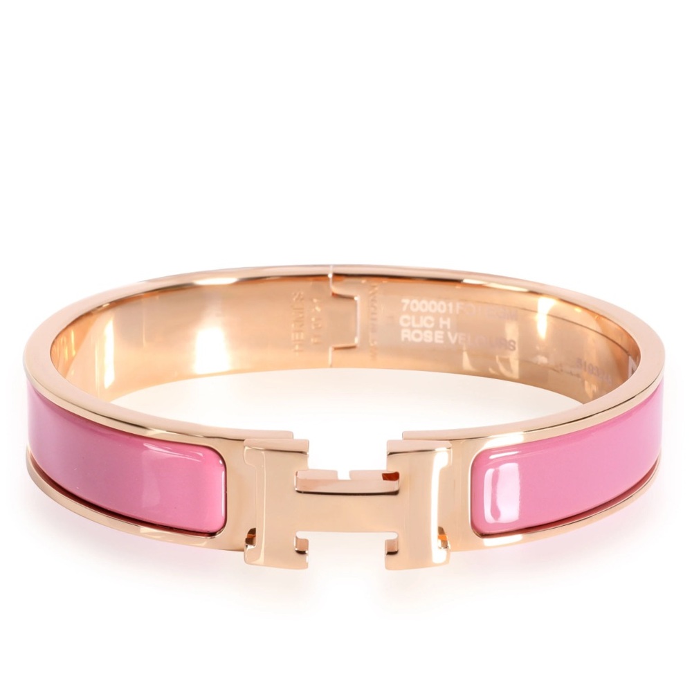 AUTHENTIC HERMÉS CLIC H BRACELET IN ROSE | ENAMEL BRACELET, GOLD HARDWARE